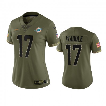 Maillot Femme Miami Dolphins Jaylen Waddle 17 Olive 2022 Salute To Service Limited